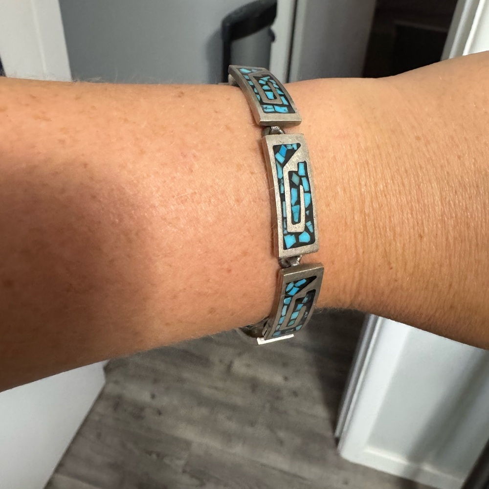 Authentic Turquoise and Silver Geometric Bracelet